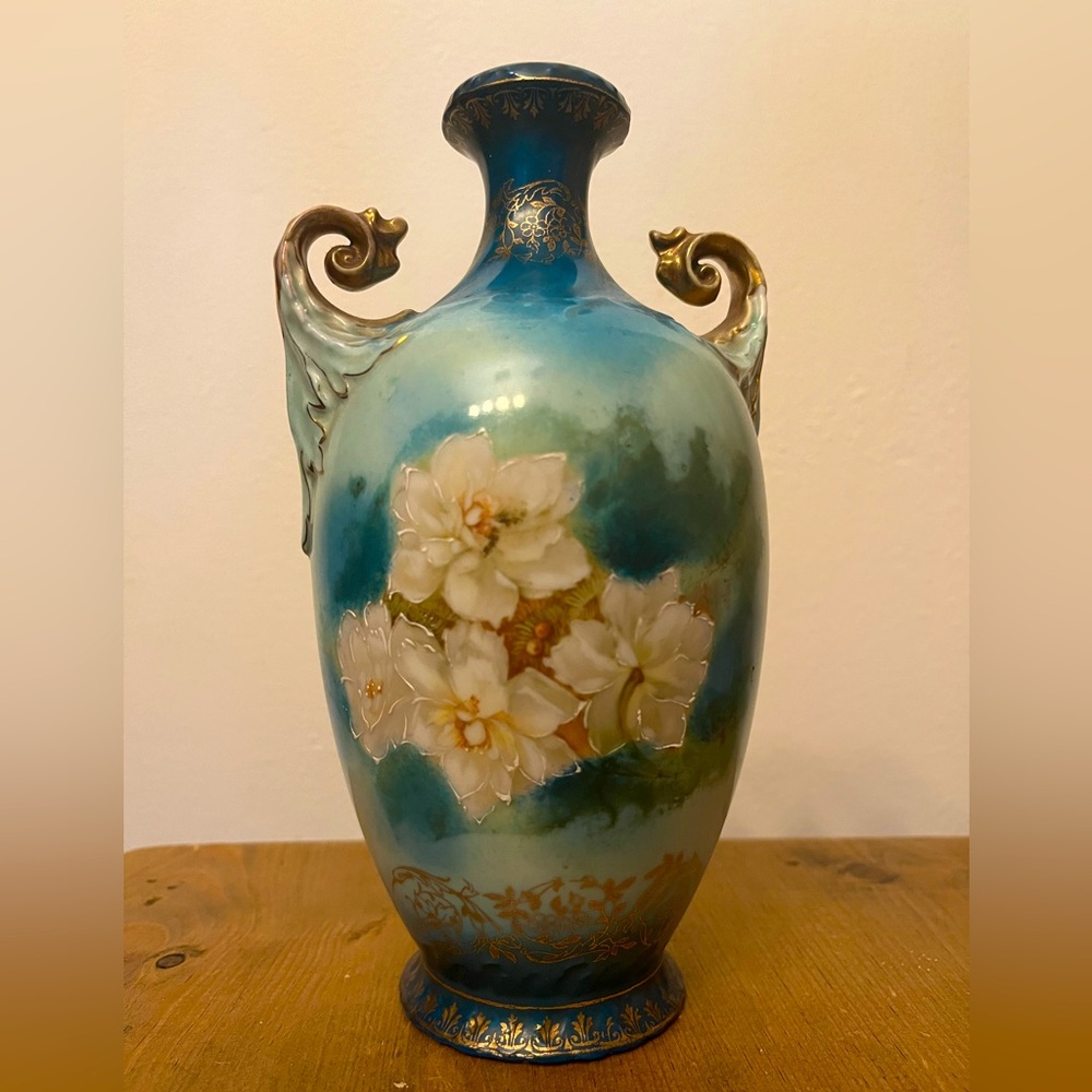 🩵🩵VTG ERDMANN SCHIEGELMILCH  ROYAL SAXE   GERMANY  12" VASE 1891-1937